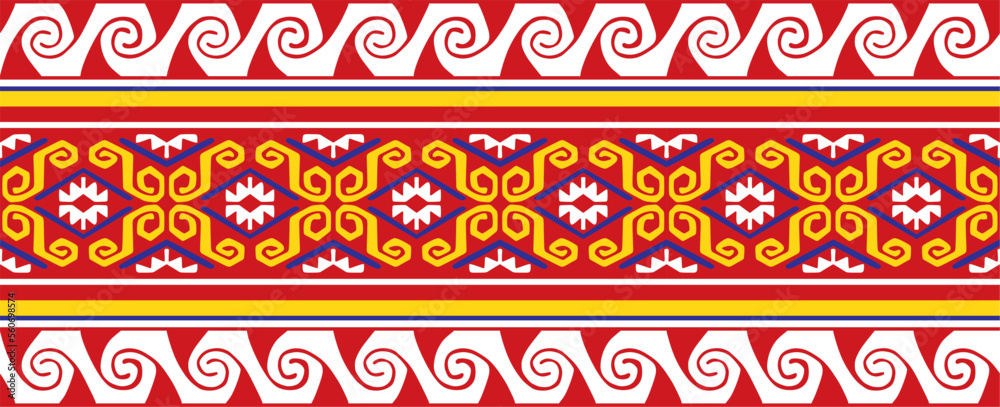 Vector seamless colored border ornament. Native American tribes framework.