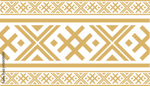 Vector golden color seamless Belarusian national ornament. Ethnic endless black border, Slavic peoples frame.