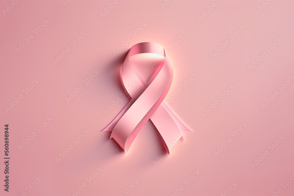 Generative AI illustration of a pink ribbon as a symbol of cancer on a ...