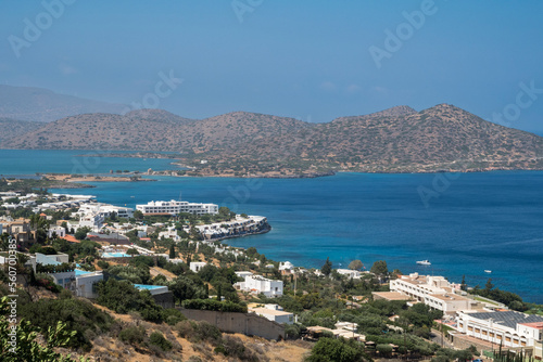 View down to Elounda in Crete, Greece