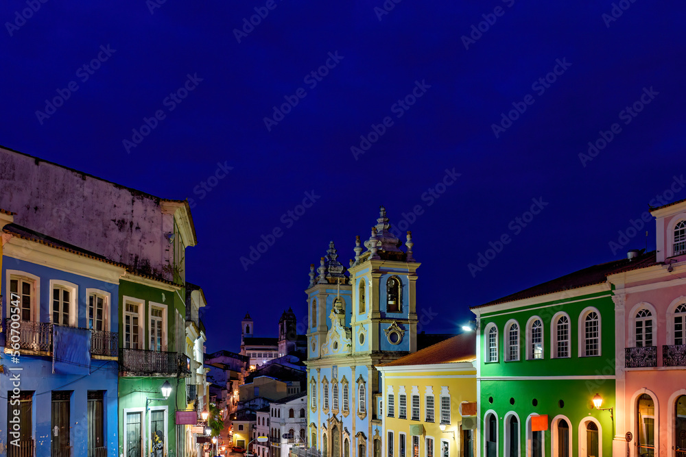 Φωτογραφία Night view of the houses and church of the famous historic district of Pelourinh