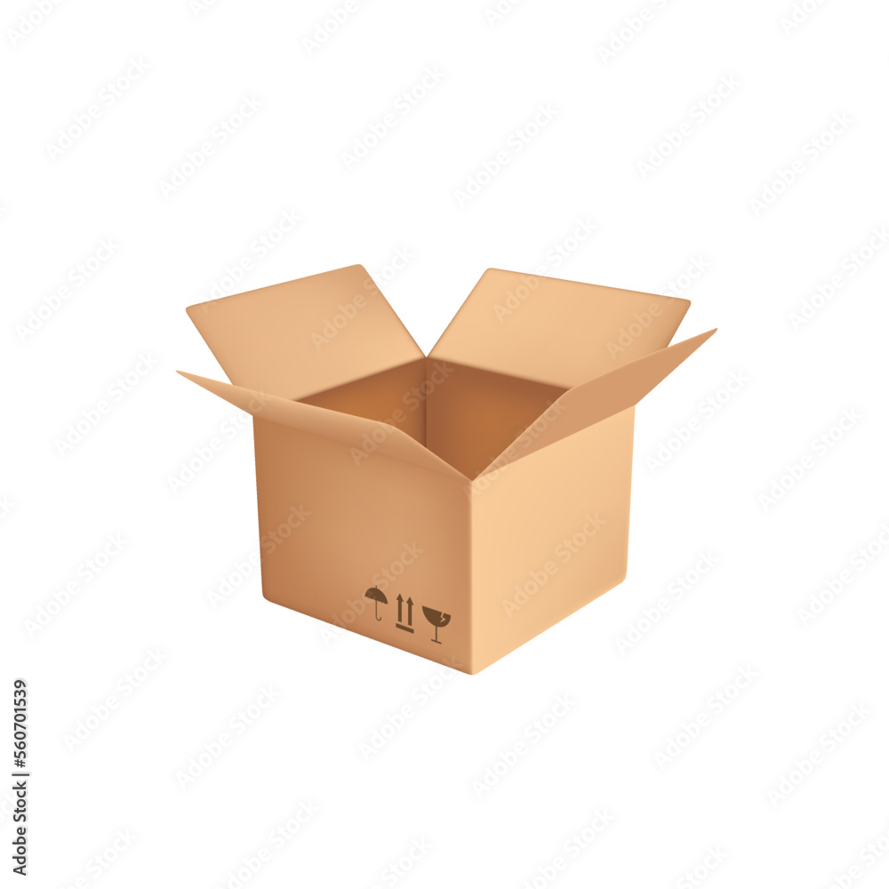 cardboard box and icons of fragility and recycling vector illustration