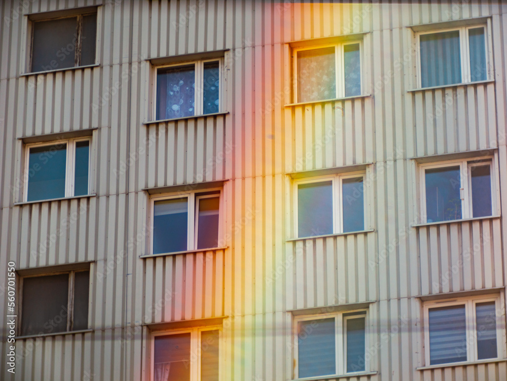Rainbow on the big, old building after rain in Europe