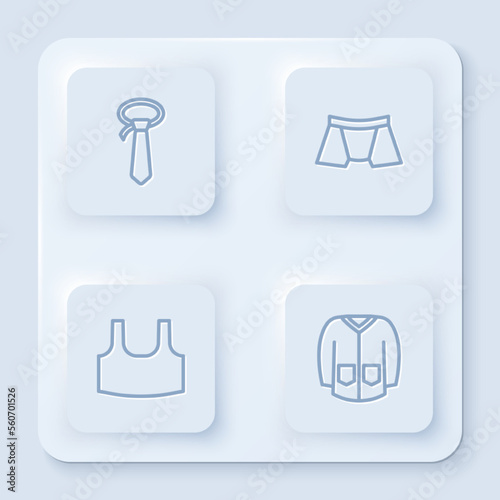 Set line Tie  Men underpants  Undershirt and Sweater. White square button. Vector