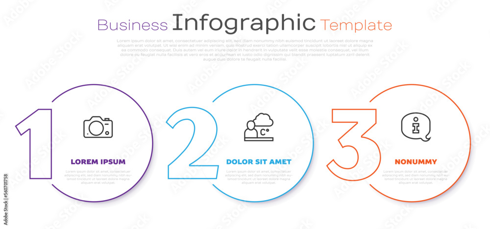Set line Photo camera, Weather forecast and Information. Business infographic template. Vector Set line Photo camera, Weather forecast and Information. Business infographic template. Vector