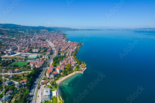 Karamursel, Kocaeli, Turkey. Karamursel is a town and district located in the province of Kocaeli. Aerial shot with drone. © resul