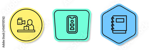 Set line Breaking news, Information and Notebook. Colored shapes. Vector