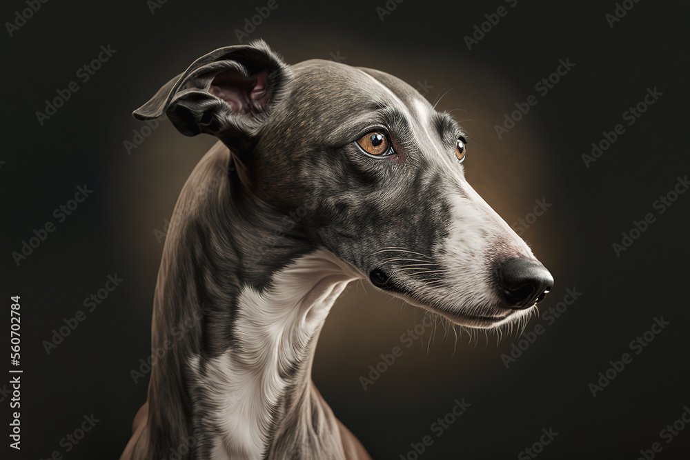 Generative AI illustration of a beautiful greyhound dog. Generative AI illustration of a beautiful greyhound dog.