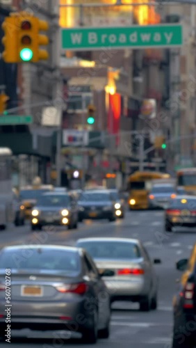 Manhattan, NYC, city traffic, cars and bicycles, vertical shot