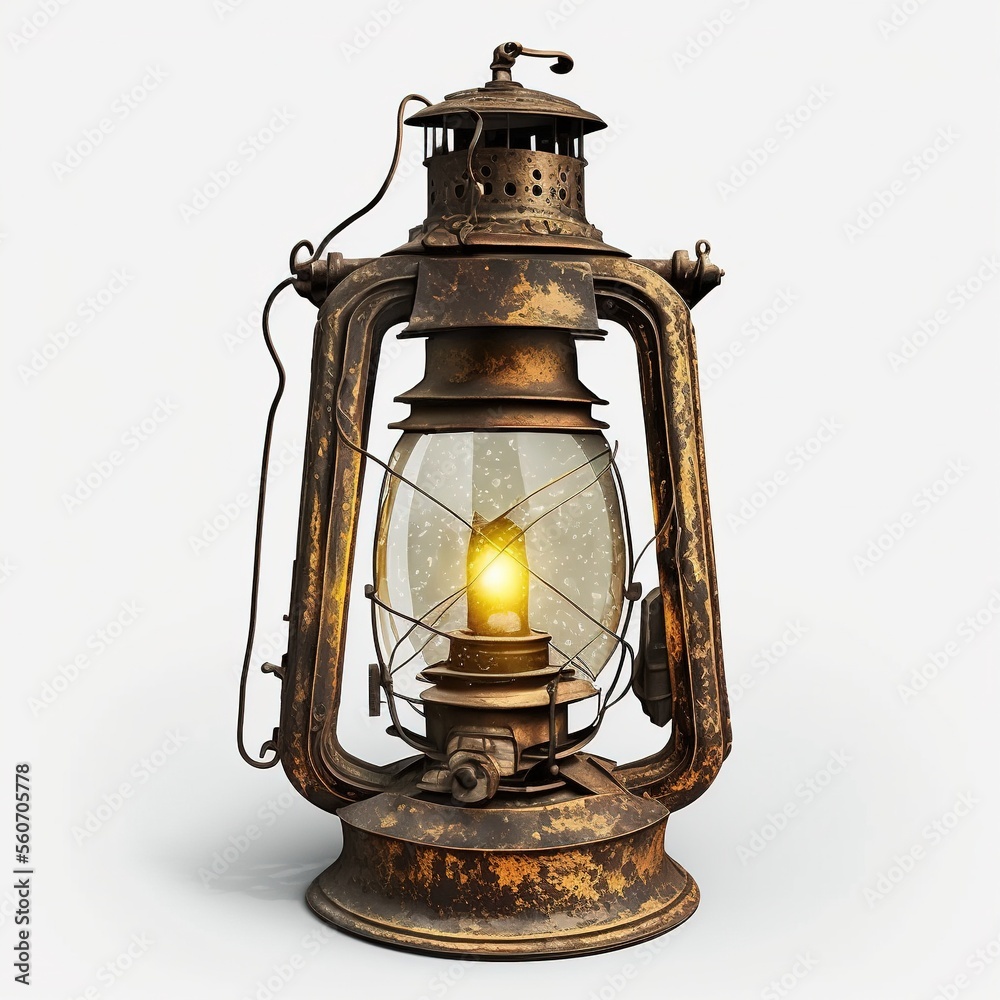 Old oil lamp lantern isolated on a white background Illustration Stock |  Adobe Stock