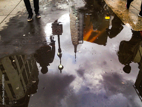 New York City street scene reflection