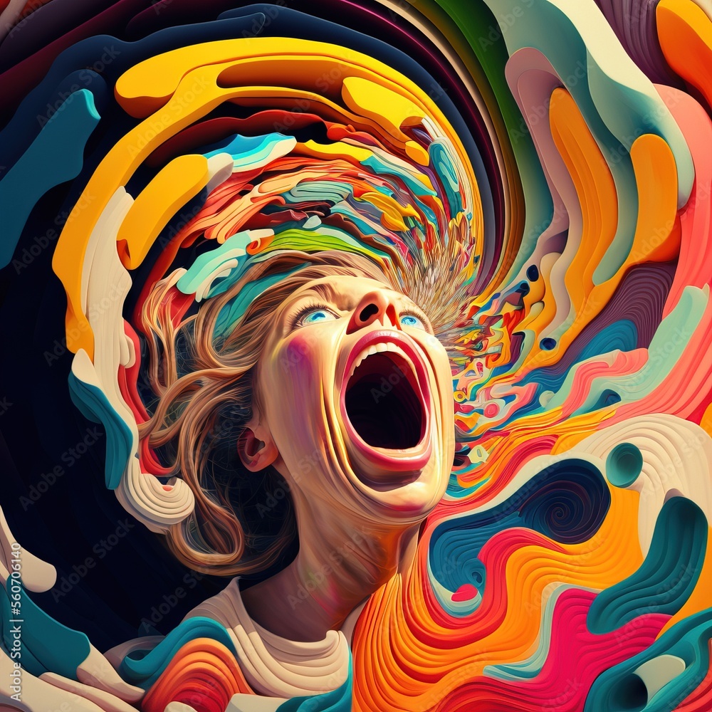 Person Screams. Psychedelic. Trippy. Generative AI Person Screams. Psychedelic. Trippy. Generative AI