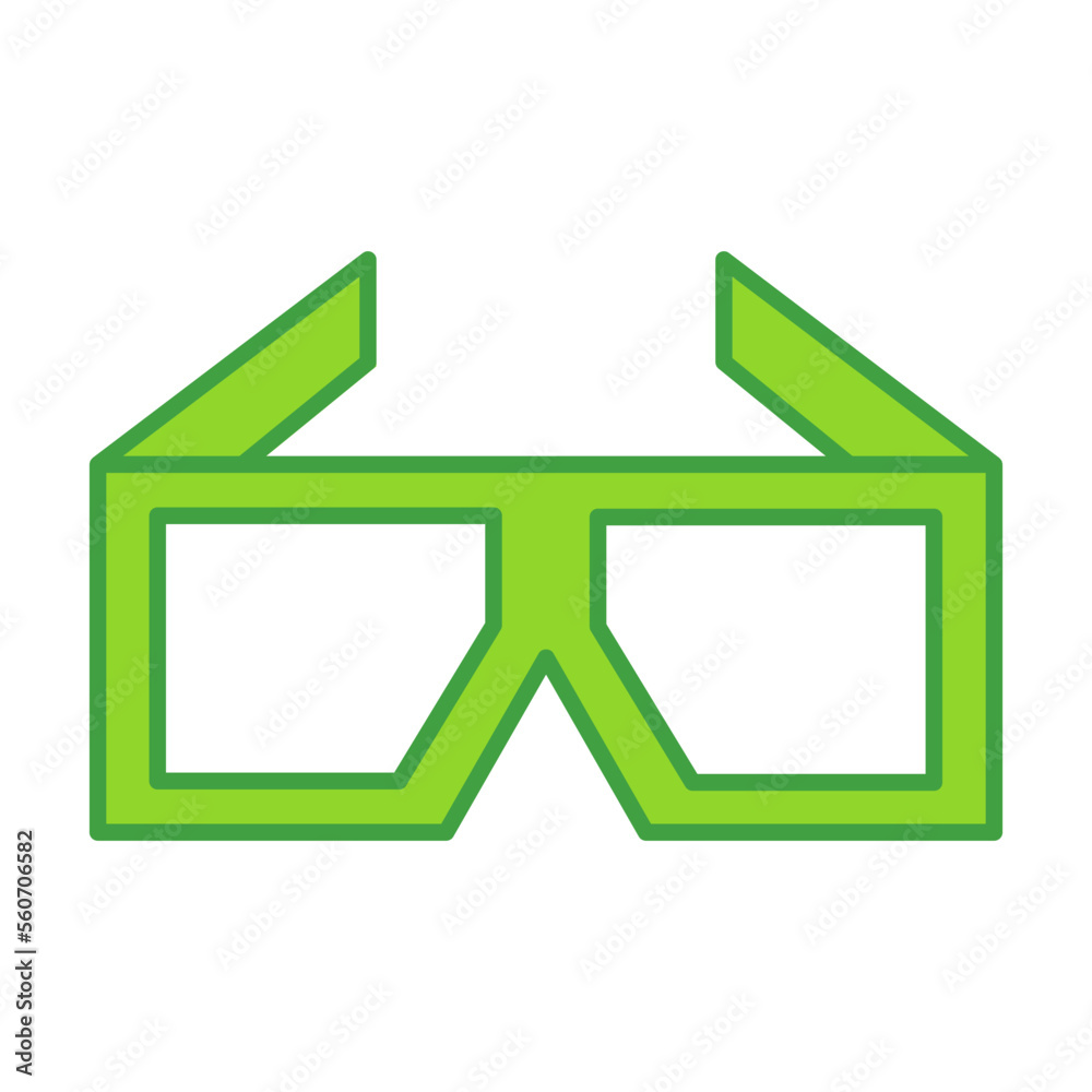 3D glasses technology icon with green outline style. Concept, digital, data, abstract, network, internet, tech. Vector Illustration