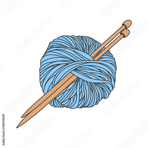 Free vector hand drawn style hand knitting with spool of yarn detailed lineart doodle