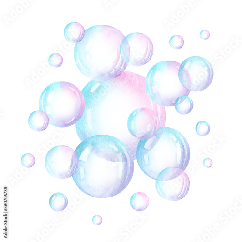 many soap bubbles joined together in multicolor. 
