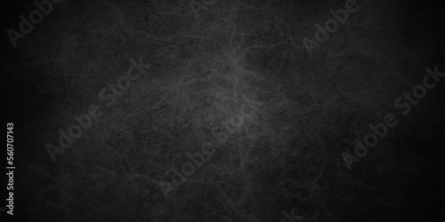 Dark black grunge textured concrete backdrop background. Panorama dark grey black slate background or texture. Vector black concrete texture. Stone wall background.