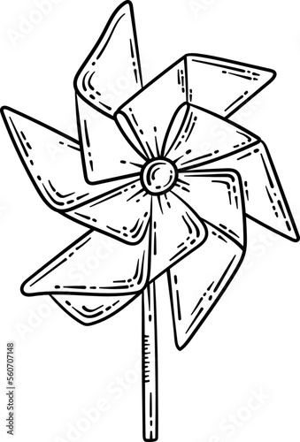 Paper Windmill Spring Coloring Page for Adults