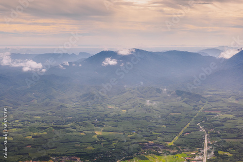 Wallpaper Mural Aerial view of mountain hills and rural valley with white cloud on the sunset time. Torontodigital.ca