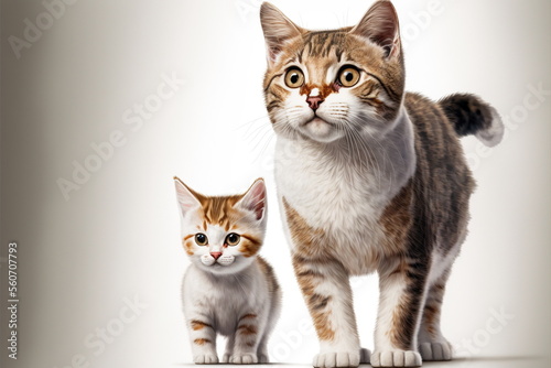 cat with baby cat on white background  full body with free space  Made by AI Artificial intelligence
