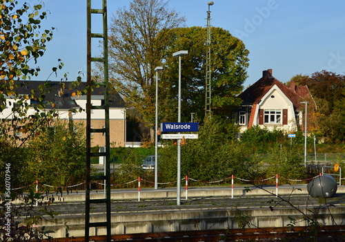 Rail Way Station in Autumn in the Town Walsrode, Lower Saxony