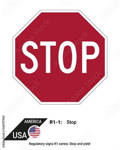 Stop sign - R1 series Stop and yield signs regulatory - vector America United States USA signs