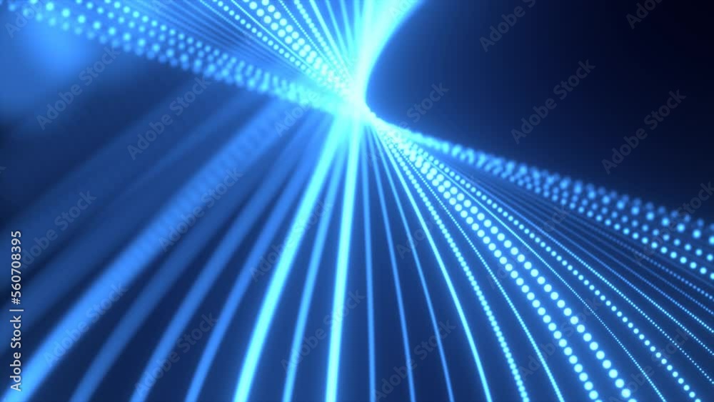 Abstract blue waves from lines and dots of particles of glowing ...