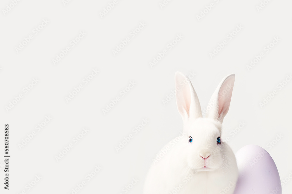 Cute snow white easter bunny on a white studio background. Ultra Realistic Digital Illustration. With space for text and designs. Cute snow white easter bunny on a white studio background. Ultra Realistic Digital Illustration. With space for text and designs.