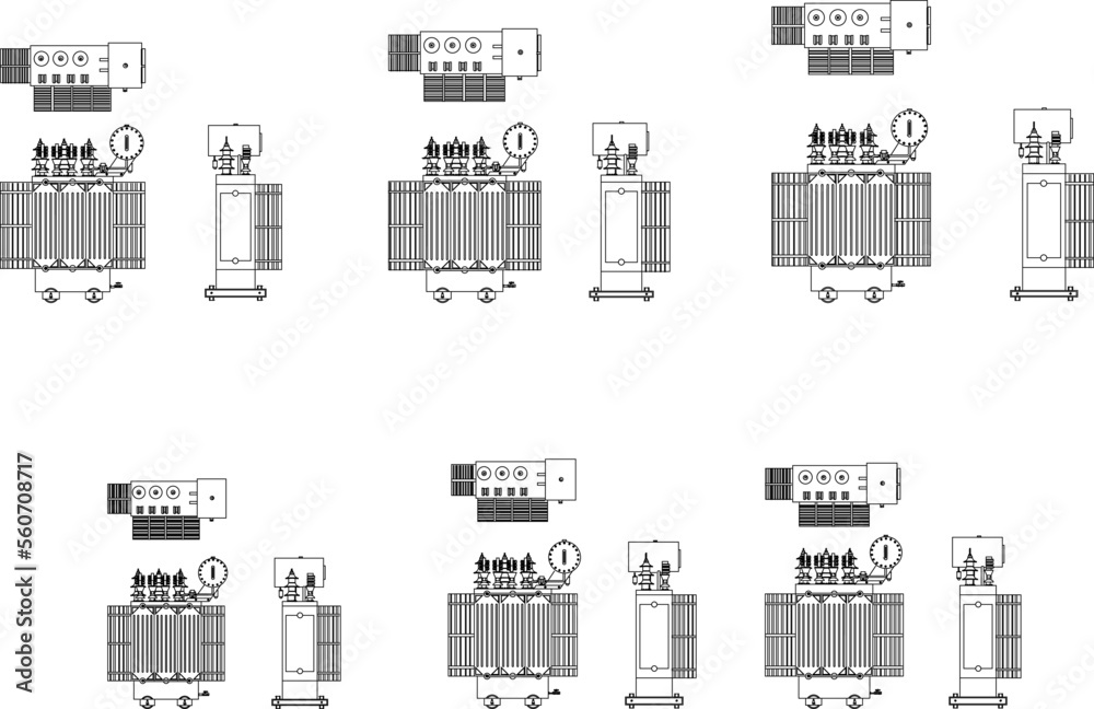 sketch vector illustration of various electric transformers