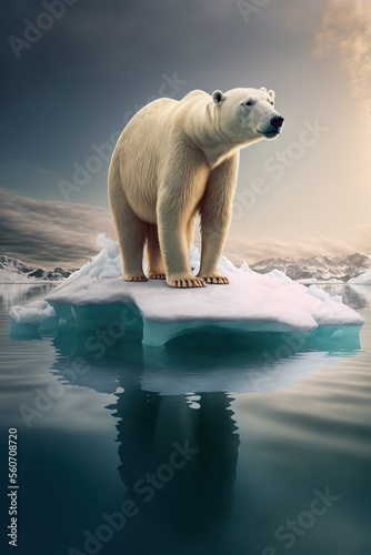 polar bear on ice   ai generated