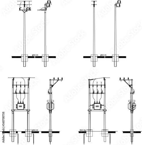sketch vector illustration of various high power electric poles