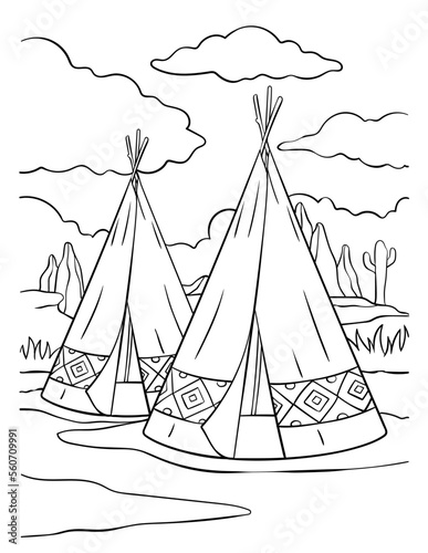 Native American Indian Tepee Coloring Page 