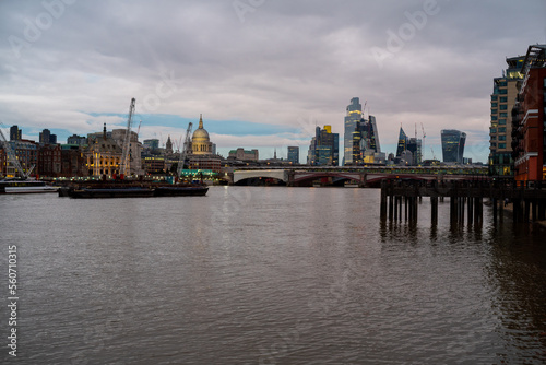 London cityscape at dusk from river thames