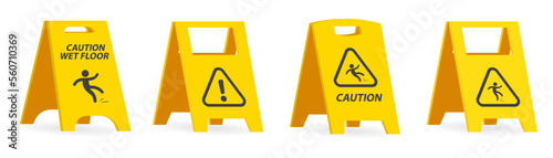 Caution wet floor sign plate collection. Hazard plate isometric