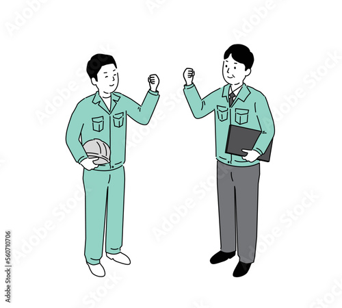 2人の作業服の男性のイラスト、若い男性と中年、ベクター