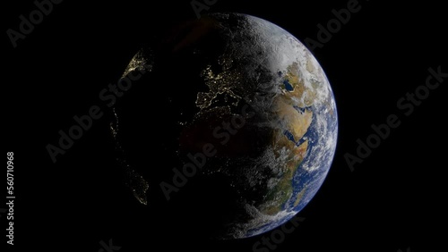 global power supply and light pollution at night animation. Scientific power consumption in cities. time lapse animated earth globe. 