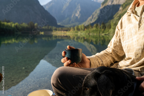 Man drinking coffee in nature