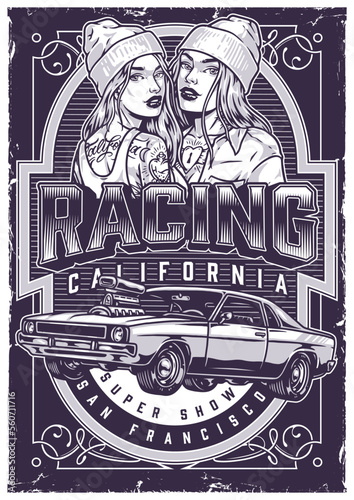 car racing show monochrome poster