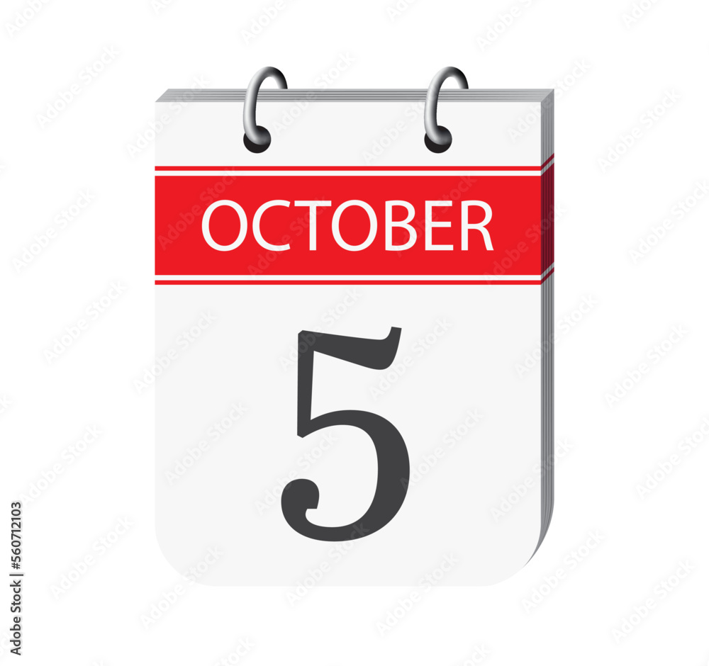 5 october calendar page vector. 3d one day calendar date appointment, deadline, event reminder illustration. Abstract three dimensional daily date appointment, agenda, event calendar. 5 october calendar page vector. 3d one day calendar date appointment, deadline, event reminder illustration. Abstract three dimensional daily date appointment, agenda, event calendar.