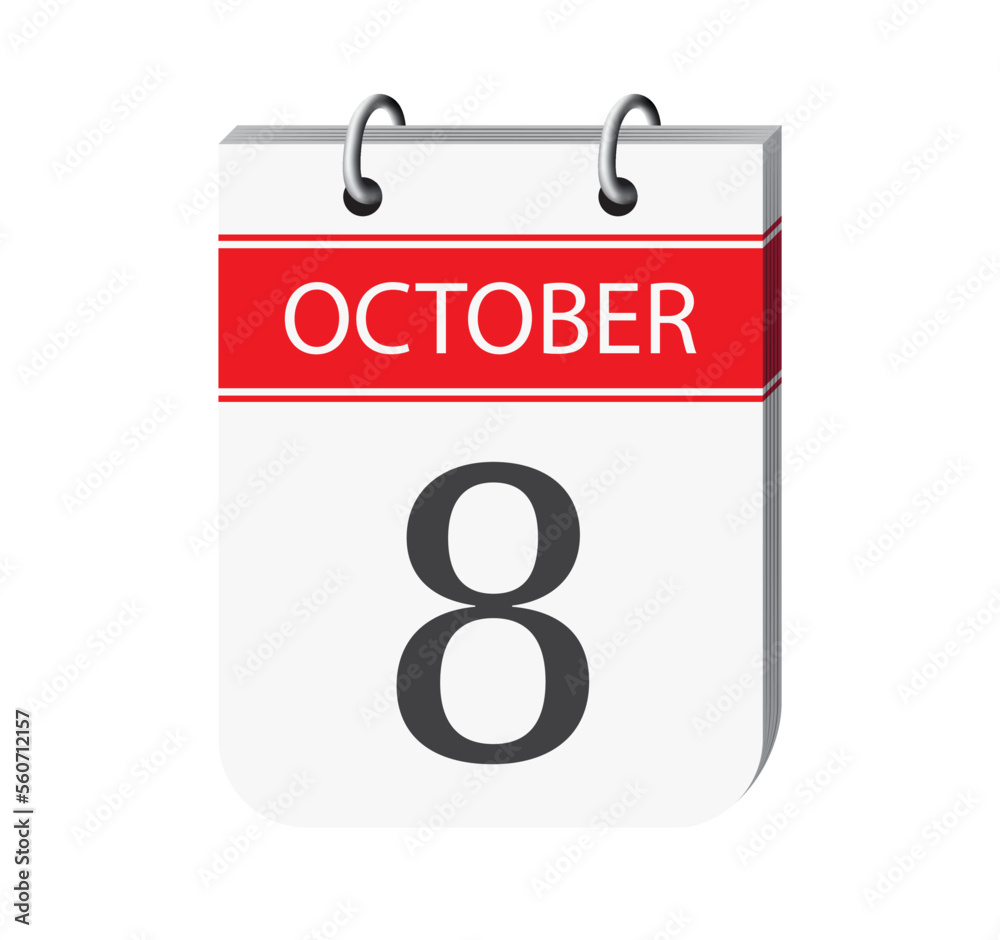 8 october calendar page vector. 3d one day calendar date appointment, deadline, event reminder illustration. Abstract three dimensional daily date appointment, agenda, event calendar. 8 october calendar page vector. 3d one day calendar date appointment, deadline, event reminder illustration. Abstract three dimensional daily date appointment, agenda, event calendar.