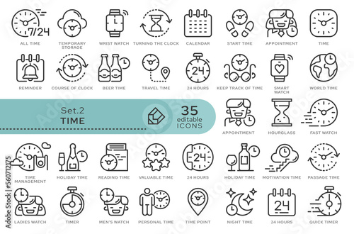 Set of conceptual icons. Vector icons in flat linear style for web sites, applications and other graphic resources. Set from the series - Time. Editable outline icon. 