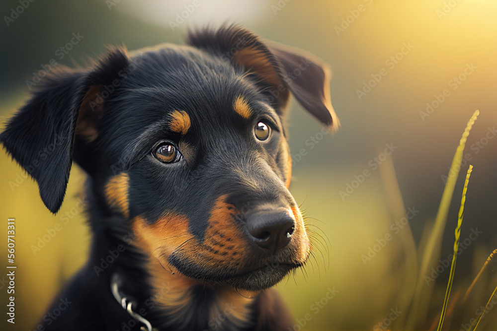 Beauceron puppy in grass, cute dogs, Generative AI Beauceron puppy in grass, cute dogs, Generative AI