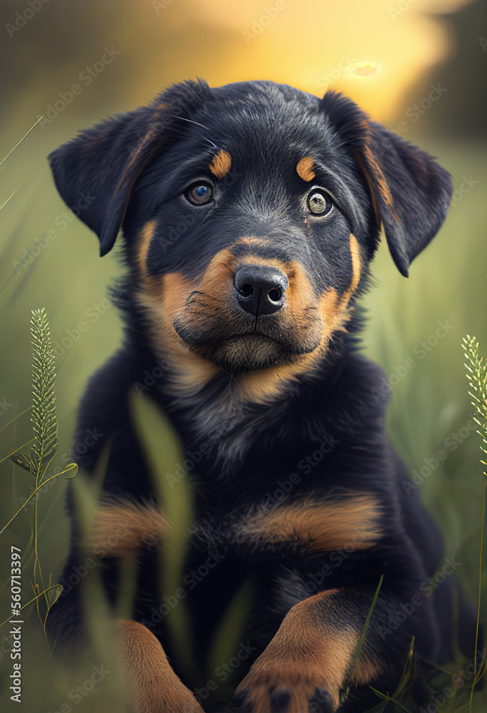 Beauceron puppy in grass, cute dogs, Generative AI Beauceron puppy in grass, cute dogs, Generative AI
