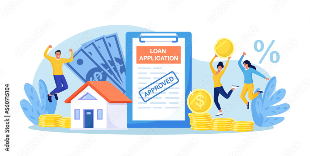 House Loan or Money Investment to Real Estate. People Invest Money in Real Estate. Property Loan Agreement Approved. Family Borrow Money from Bank and Buying Mortgage Housing House Loan or Money Investment to Real Estate. People Invest Money in Real Estate. Property Loan Agreement Approved. Family Borrow Money from Bank and Buying Mortgage Housing