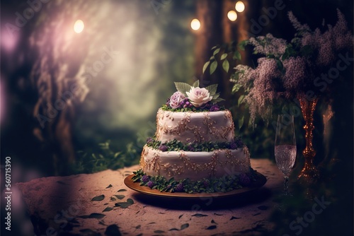 Elegant layered wedding cake. Generative AI