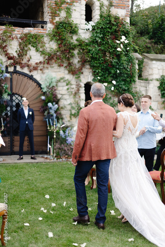 Outdoor wedding ceremony holiday newlyweds 