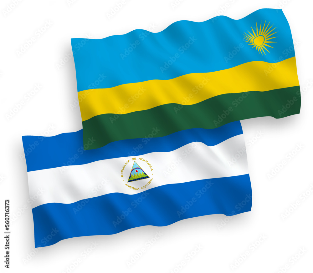 Flags of Nicaragua and Republic of Rwanda on a white background Flags of Nicaragua and Republic of Rwanda on a white background