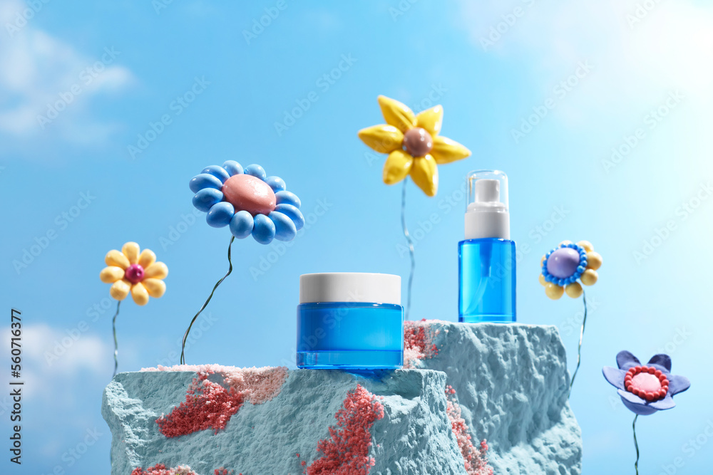 © Marc Tran/Stocksy - set of different bottles with beauty serum