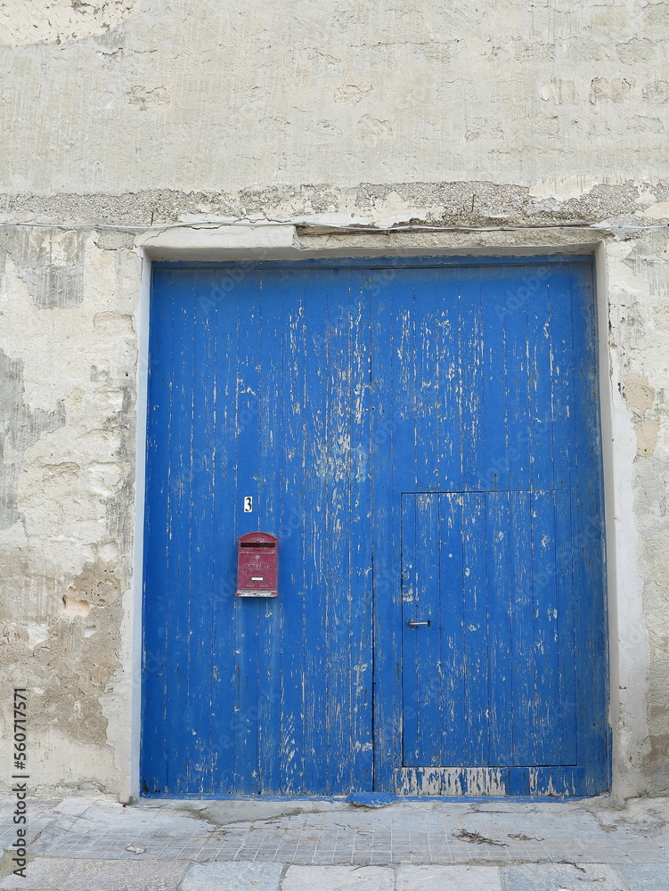 Aged Blue Wooden Door in Sicily, Italy