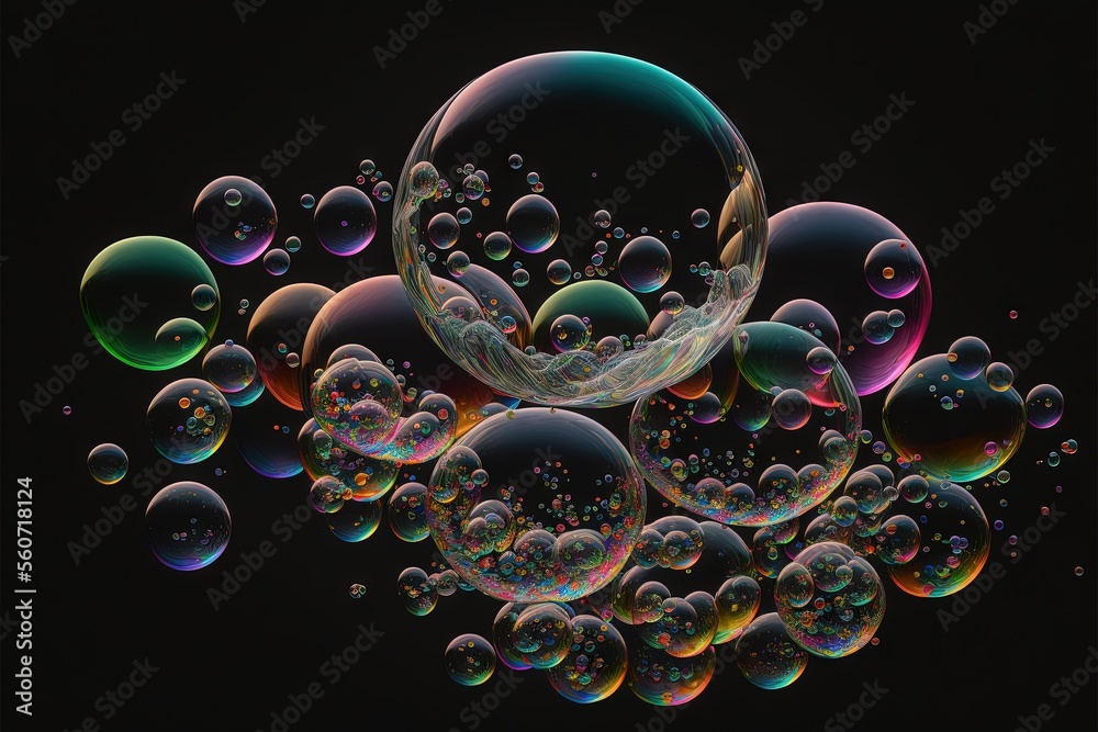 a bunch of bubbles floating in the air on a black background with a ...