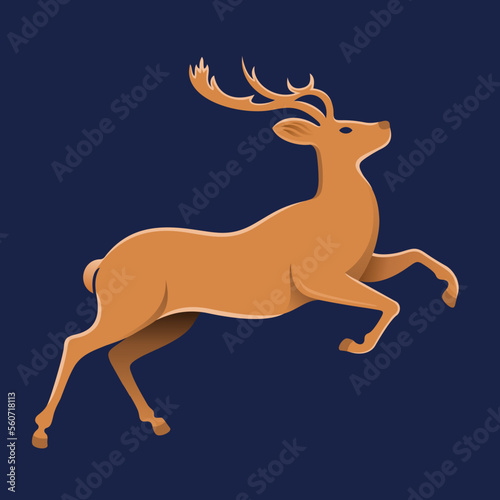 Golden christmas deer. Vector color illustration.